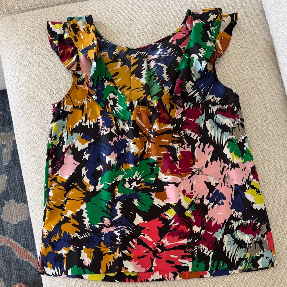 J. Crew Multicolor Ruffle Sleeve Top - Picture 2 of 3